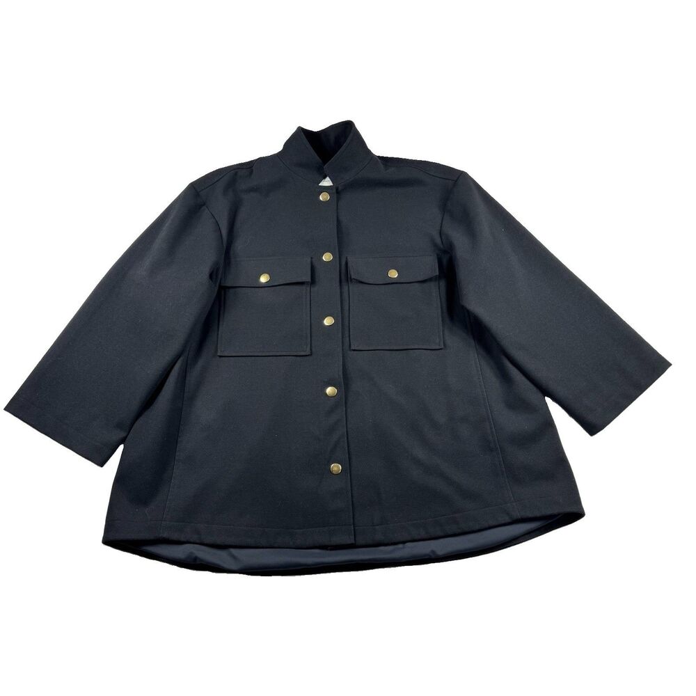 Tuckernuck Marant Shirt Jacket Women's 2XL Black Modern Career Lined Gold Button